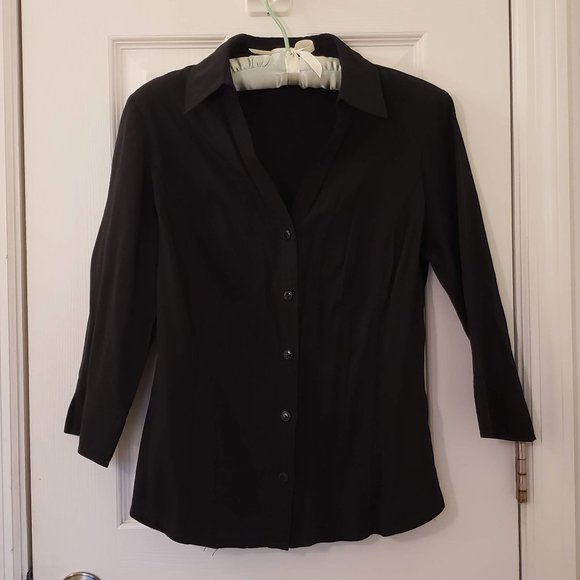 BHS Button Down Black Professional 3/4 Sleeve Top - Picture 4 of 8